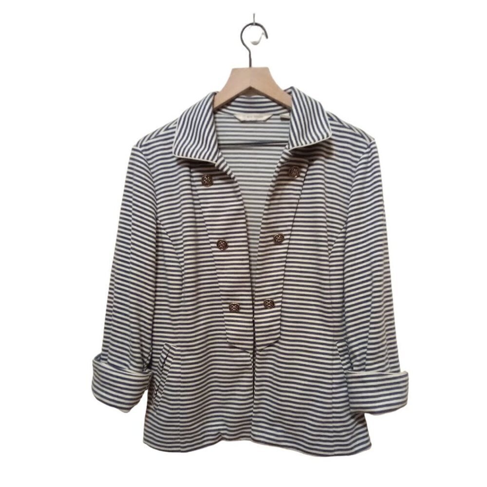 Striped Navy and White Double-Breasted Women's Jacket